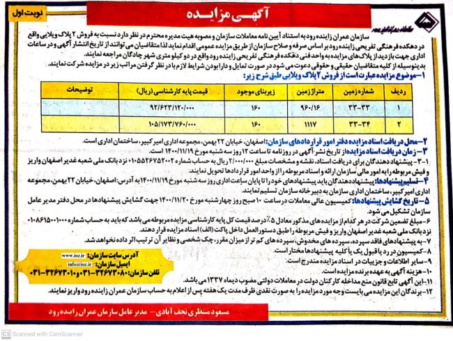 ۲مزایده فروش ویلاها
